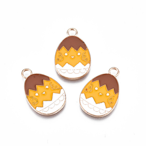 

PandaHall Alloy Enamel Pendants, Light Gold, Cadmium Free & Lead Free, Easter Egg Shape with Chick, Orange, 22x14x1.5mm, Hole: 2mm...