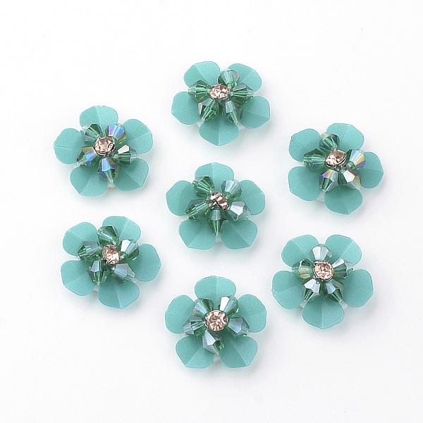 

PandaHall Handmade Paillette Ornament Accessories, with Glass and Fabrics Pads, Flower, Dark Turquoise, 20x19x6.5mm Plastic Flower Cyan