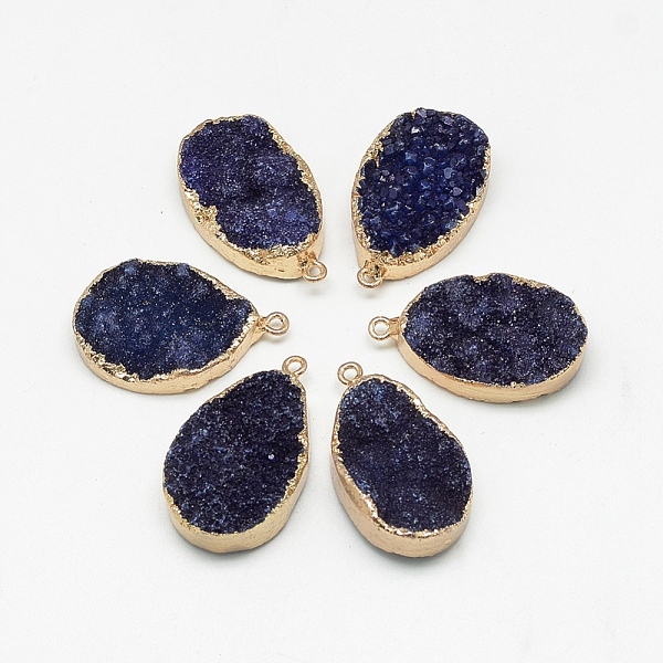 

PandaHall Natural Druzy Agate Pendants, Dyed, teardrop, with Golden Tone Brass Findings, Midnight Blue, 27~35x17~21x5~12mm, Hole: 1~2mm...