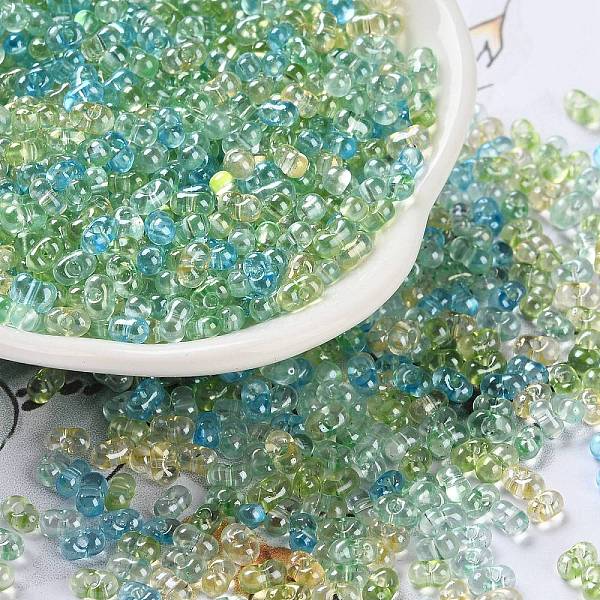 

PandaHall Glass Seed Beads, Transparent Colours Luster, Peanut, Colorful, 4~4.5x2~2.5x2~2.5mm, Hole: 0.8~0.9mm, about 10000pcs/pound Glass...