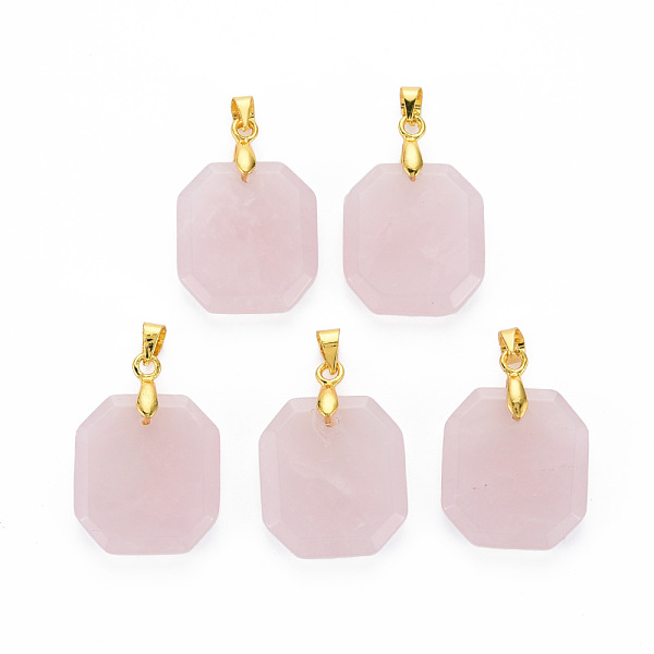 

PandaHall Natural Gemstone Pendants, with Golden Brass Loops, Faceted, Rectangle Octagon, 20x18x4mm, Hole: 4.5x4mm Rose Quartz Rectangle