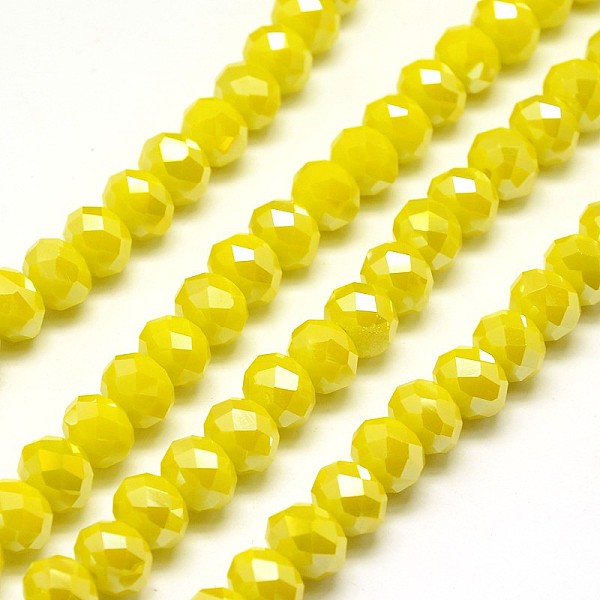 

PandaHall Electroplate Opaque Solid Color Crystal Glass Rondelle Beads Strands, Faceted, AB Color Plated, Yellow, 10x7mm, Hole: 1mm, about...