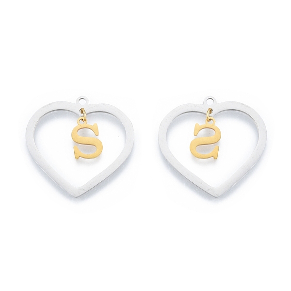 

PandaHall 201 Stainless Steel Pendants, Hollow, Heart with Letter A~Z, Real Gold Plated & Stainless Steel Color, Letter.S, 29x29.5x1mm, Hole...