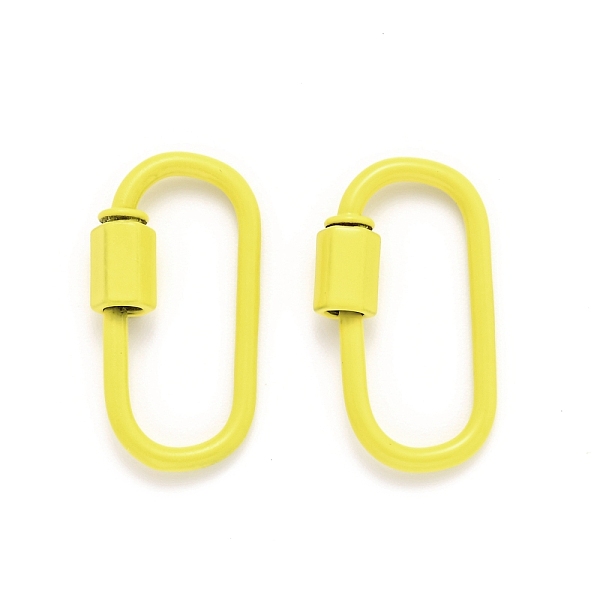 

PandaHall Spray Painted Brass Screw Carabiner Lock Clasps, for Necklaces Making, Oval, Yellow, 26x13x2mm Brass Oval Yellow