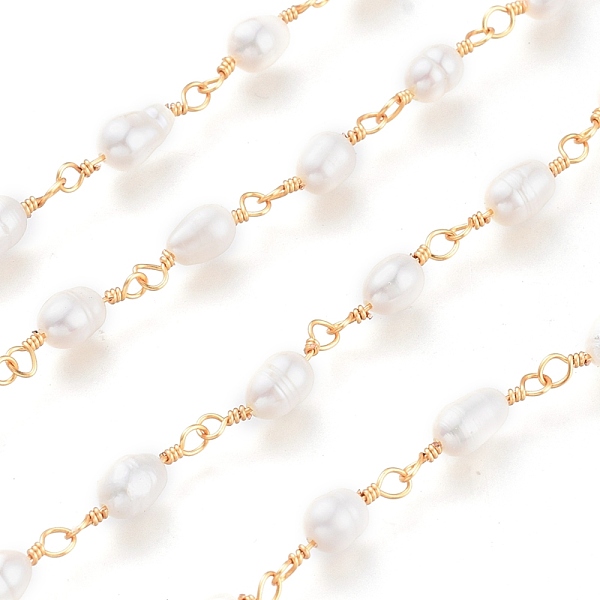 

PandaHall Freshwater Pearl Beaded Chains, with Brass Findings & Spool, Unwelded, Long-Lasting Plated, Golden, Pearl: 6~9x5~7mm, about 32.8...