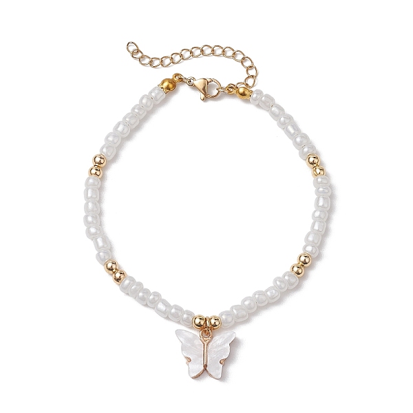 

PandaHall Butterfly Alloy Acrylic Charm Bracelets, Glsss Seed Beaded Bracelets for Women, White, 9-7/8 inch(25cm) Seed Beads Butterfly White