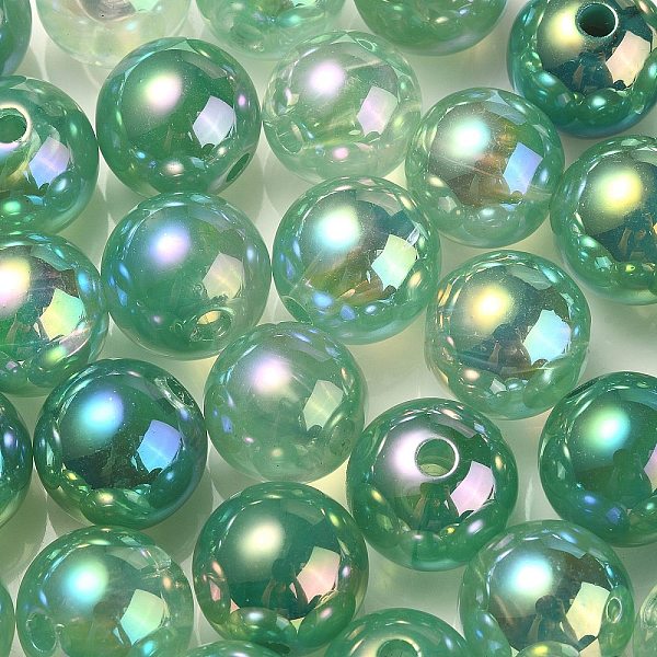 

PandaHall UV Plating Rainbow Iridescent Acrylic Beads, Round, Green, 13.5x13mm, Hole: 3mm Acrylic Round Green