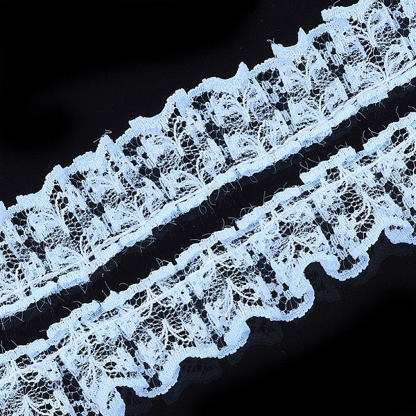 

PandaHall Organza Lace Trim, Pleated/Double Ruffle Ribbon, Light Sky Blue, 23~28mm, 50m/bundle Polyester Blue
