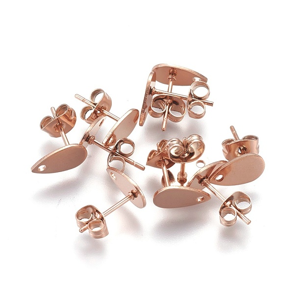 

PandaHall Ion Plating(IP) 304 Stainless Steel Stud Earring Findings, with Flat Plate, Teardrop, Rose Gold, 10x6x0.9mm, Hole: 1mm, Pin: 0.8mm...