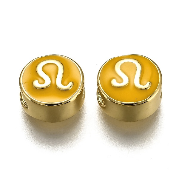 

PandaHall Brass Beads, with Enamel, Flat Round with Constellation, Real 18K Gold Plated, Gold, Leo, 10x5mm, Hole: 4.5x2.5mm Brass+Enamel Leo...