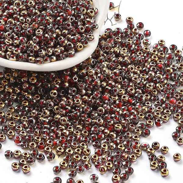 

PandaHall Inside Colours Glass Seed Beads, Half Gilded Plated, Round, Red, 3.5x2.5mm, Hole: 1mm, about 11250pcs/pound Glass Red