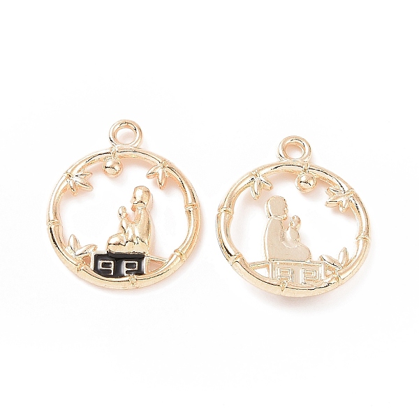 

PandaHall Alloy Enamel Pendants, Flat Round with Monk Charm, Light Gold, 28x15x2.5mm, Hole: 1.6mm Alloy+Enamel Flat Round Black