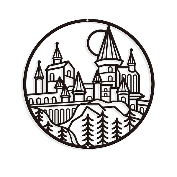 

PandaHall Iron Wall Art Decorations, for Front Porch, Living Room, Kitchen, Matte Style, Castle, 300x1mm Iron Castle