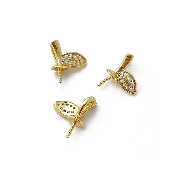 

PandaHall Brass Micro Pave Clear Cubic Zirconia Leaf Peg Bails Pin Charms, for Baroque Pearl Making, Golden, 8x10mm Brass