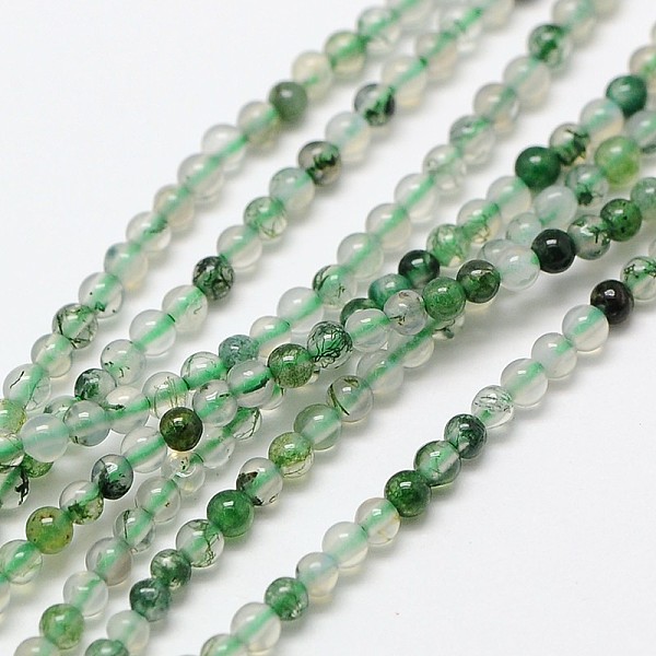 

PandaHall Natural Moss Agate Bead Strands, Round, 2mm, Hole: 0.8mm, about 184pcs/strand, 16 inch Moss Agate Round
