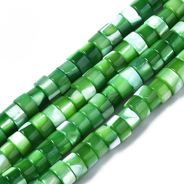 pandahall natural trochus shell beads strands, dyed, flat round/disc, heishi beads, lime green, 4x2mm, hole: 0.8mm, about 154~160pcs/strand...