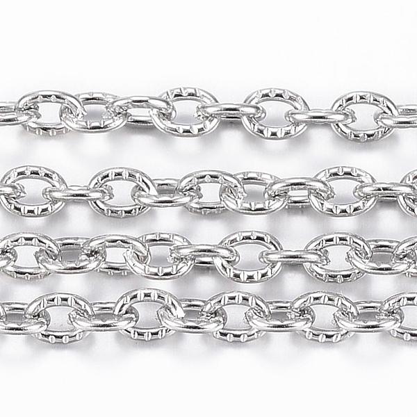 

PandaHall 304 Stainless Steel Textured Cable Chains, with Spool, Unwelded, Oval, Stainless Steel Color, 3x2.4x0.6mm, about 32.8 Feet...