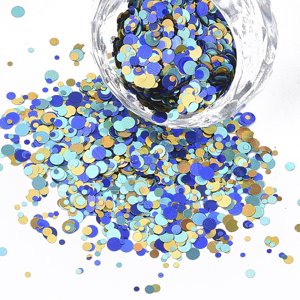 

PandaHall Ornament Accessories, PET Plastic Paillette/Sequins Beads, No Hole/Undrilled Beads, Flat Round, Mixed Color, 1~3x0.1mm Plastic..., Multicolor