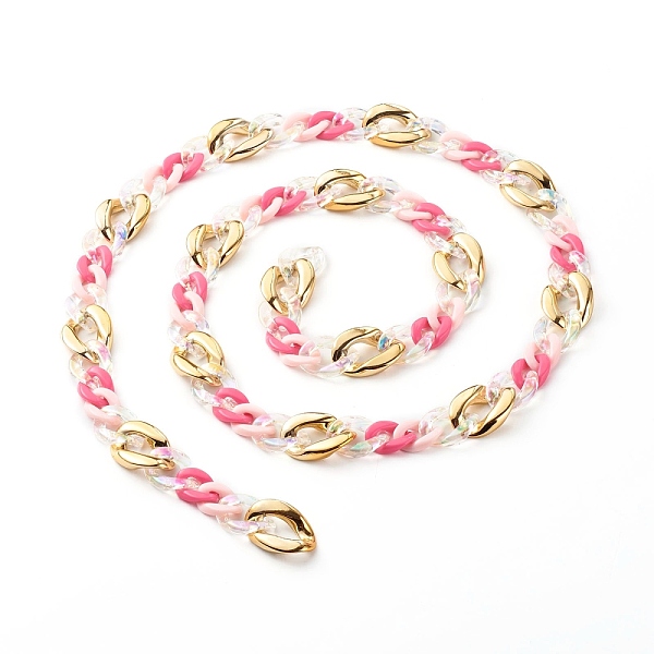 PandaHall Handmade Opaque Spray Painted Acrylic & CCB Plastic Chain, for Purse Strap Handbag Link Chains Making, Hot Pink, 100cm Acrylic
