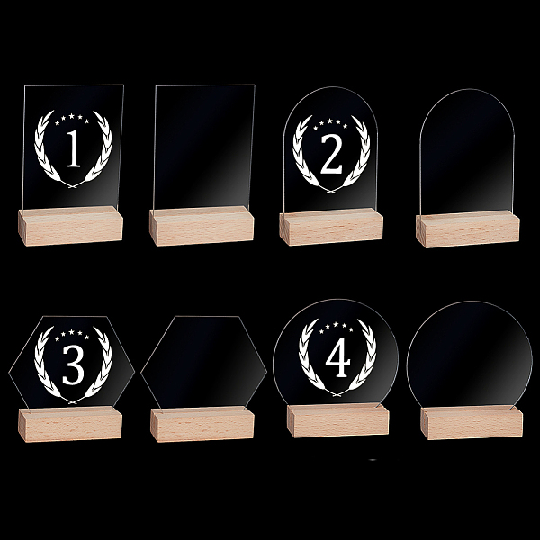 

PandaHall PH 8 Sets Clear Acrylic Signs with Base, 4 Style Acrylic Blank Table Numbers with Wood Stands DIY Acrylic Plaque for Wedding...