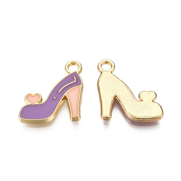 

PandaHall Alloy Pendants, with Enamel, Light Gold, High-Heeled Shoes, Medium Purple, 16x14x2mm, Hole: 2mm Alloy+Enamel Shoes Purple