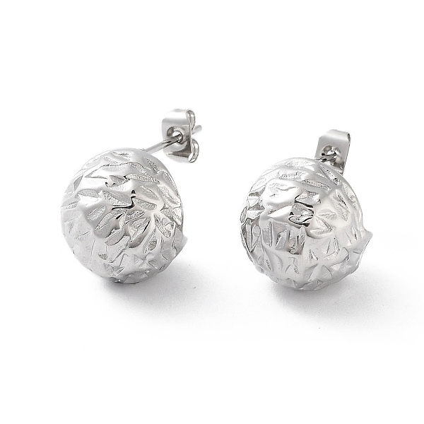 

PandaHall 304 Stainless Steel Stud Earrings, Textured Round Half Hoop Earrings, Stainless Steel Color, 13.5x13.5mm 304 Stainless Steel Round