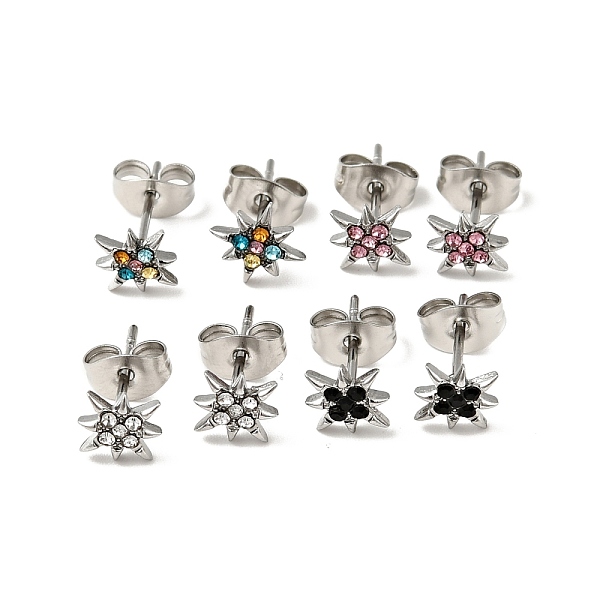 

PandaHall Rhinestone Flower Stud Earrings with 316 Surgical Stainless Steel Pins, Stainless Steel Color Plated 304 Stainless Steel Jewelry..., Multicolor