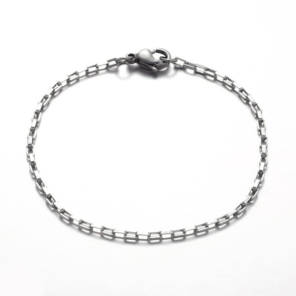

PandaHall 316 Surgical Stainless Steel Box Chain Bracelets, with 304 Stainless Steel Lobster Claw Clasps, Stainless Steel Color, 7-1/4 inch...