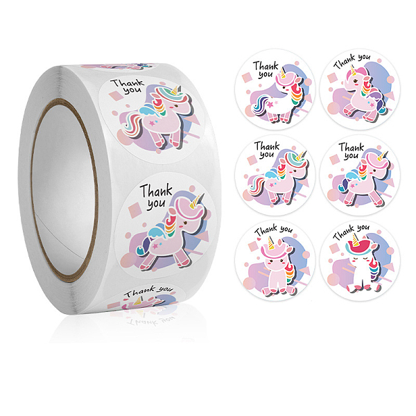 PandaHall 6 Patterns Unicorn Cartoon Stickers Roll, Round Dot Paper Adhesive Labels, Decorative Sealing Stickers for Gifts, Party, Medium...