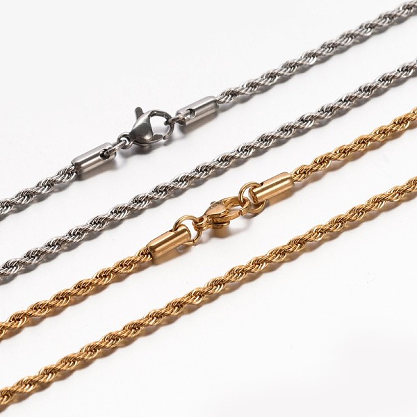 

PandaHall 304 Stainless Steel Rope Chain Necklaces, with Lobster Claw Clasp, Mixed Color, 19.7 inch(50cm), 2.3mm 304 Stainless Steel