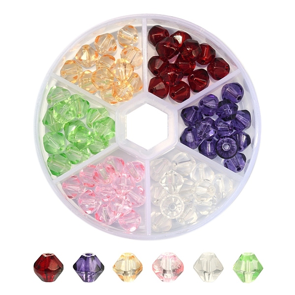 90Pcs 6 Colors Faceted Transparent Glass Beads