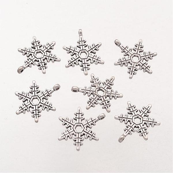 christmas snowflake tibetan style alloy pendants, lead free and cadmium free, antique silver, 23x17.5mm, hole: 1.5mm