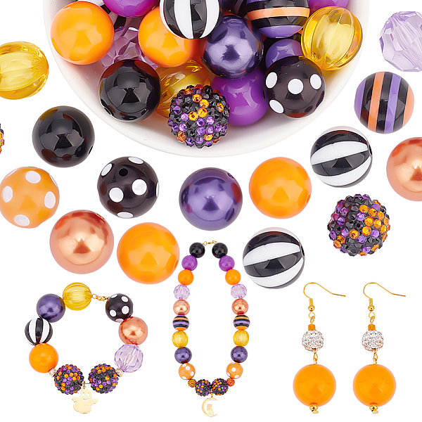 

PandaHall PH 50pcs Bubblegum Beads 20mm Pen Beads Purple Orange Resin Beads Focal Beads Stripe Round Loose Beads for Pen Halloween Garland..., Multicolor