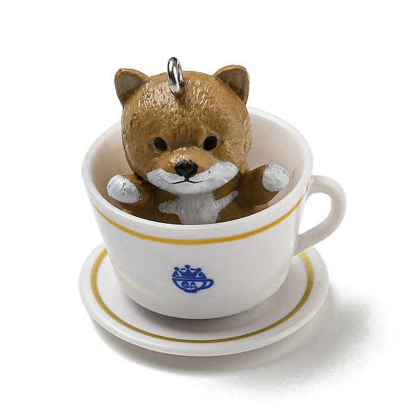 

PandaHall Opaque Resin Puppy Pendants, Cute Dog in Tea Cup Charms, with Platinum Tone Iron Loops, Goldenrod, 31~32.5x28x26mm, Hole: 2mm..., Gold