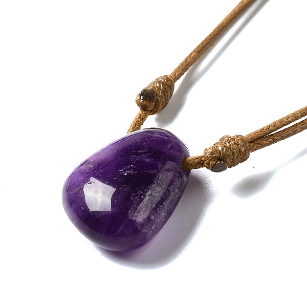 Natürliche Amethyst-Halskette Mit Dreieckigem Anhänger Und Gewachster Kordel Für Damen