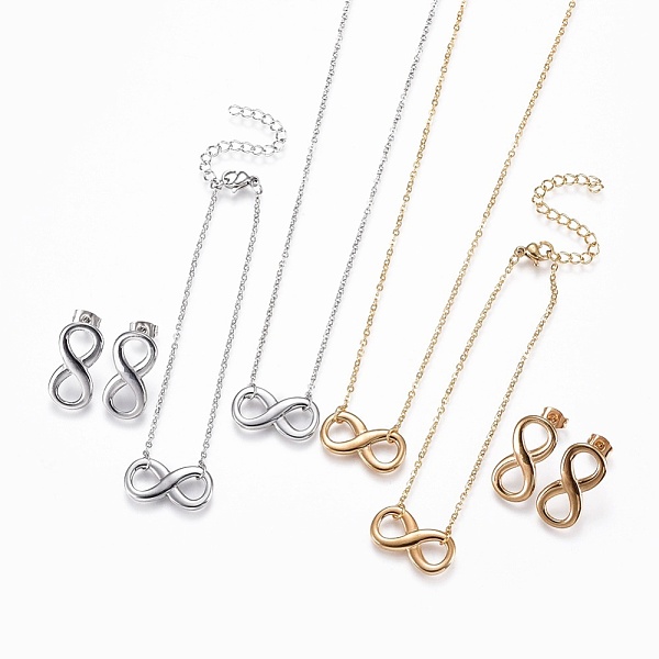 

PandaHall 304 Stainless Steel Jewelry Sets, Bracelets, Necklaces and Earrings, Infinity, Golden & Stainless Steel Color, 18.6 inch(47.3cm)...