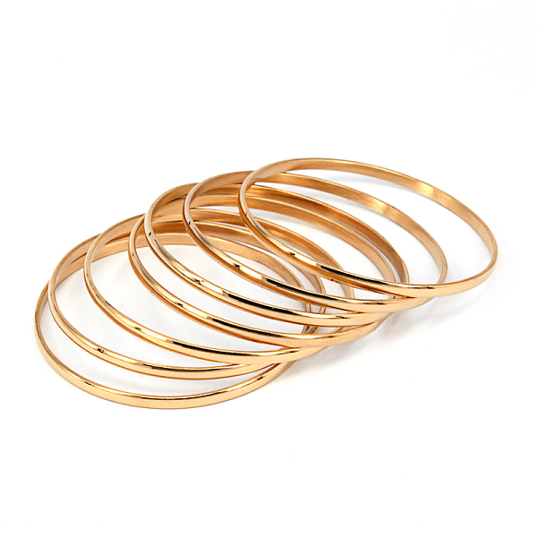 

PandaHall 201 Stainless Steel Bangle Sets, Golden, 67.5mm, 3.8mm, about 7pcs/set 201 Stainless Steel