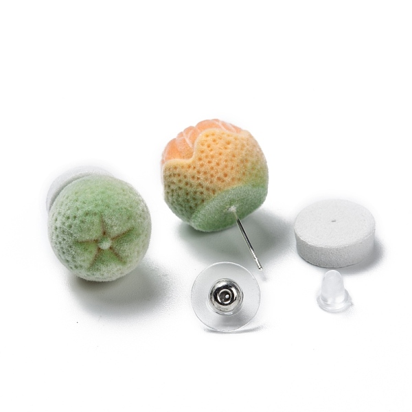 

PandaHall Asymmetrical Flocky Velvet Stud Earrings, with 925 Sterling Silver Pin, Orange, Yellow Green, 15.5~17mm, Pin: 0.6mm Velvet Fruit