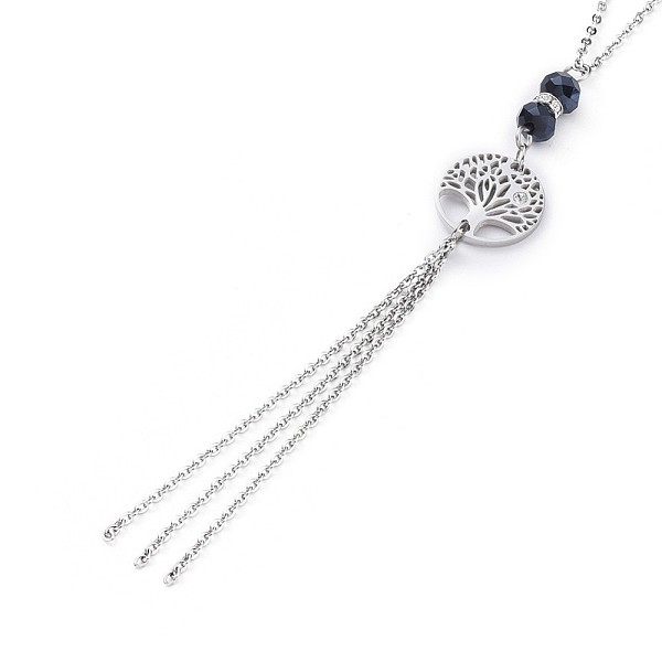 

PandaHall Tree of Life Lariat Necklaces, 316 Surgical Stainless Steel Cubic Zirconia Links, Electroplate Glass Beads, 304 Stainless Steel..., Blue