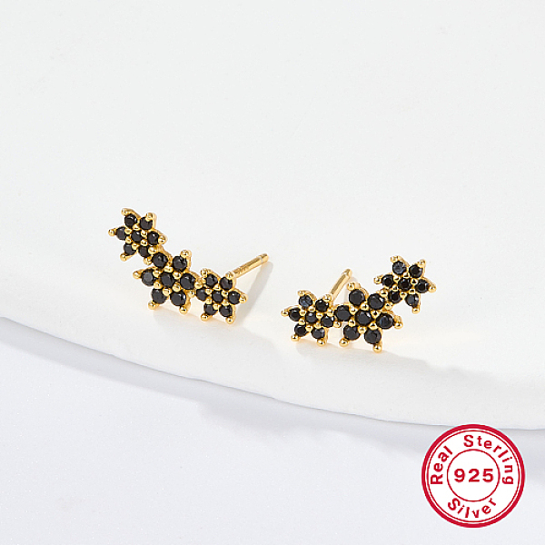 

PandaHall Cubic Zirconia Flower Stud Earrings, Golden 925 Sterling Silver Post Earings, Black, 12x5mm Cubic Zirconia Flower Black