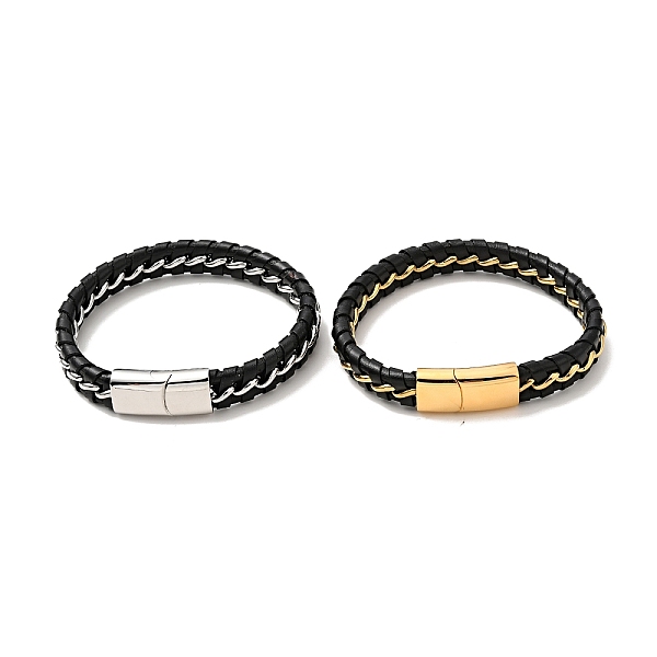 Bracelet Cuir & 304 Cordon Tressé Acier Inoxydable Avec Fermoir Aimanté Pour Homme Femme