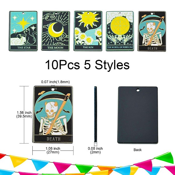 

PandaHall 10Pcs 5 Styles Printed Acrylic Pendants, Rectangle with Tarot Pattern, Black, 39.5x27x2mm, Hole: 1.8mm, 2pcs/style Acrylic...