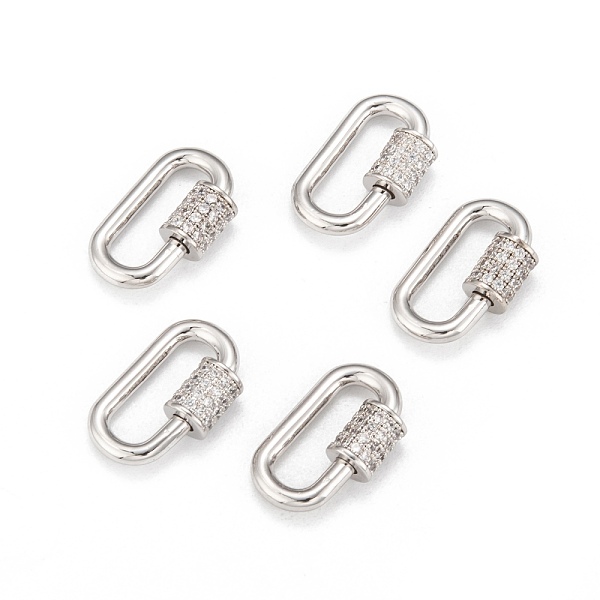 

PandaHall Brass Micro Pave Cubic Zirconia Screw Carabiner Lock Charms, for Necklaces Making, Long-Lasting Plated, Oval, Clear, Real Platinum...