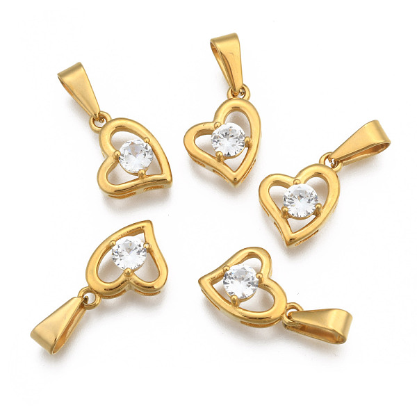 

PandaHall 304 Stainless Steel Pendants, with Cubic Zirconia, Heart, Clear, Golden, 16x9x3.5mm, Hole: 5x3mm Stainless Steel+Cubic Zirconia...