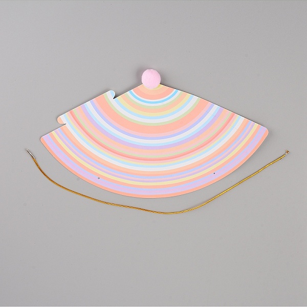 

PandaHall Paper Pompon Party Hats, with Polyester and Iron Rope, Birthday Gifts, for Girl Birthday Party Supplies, Stripe Pattern, 170x110mm...