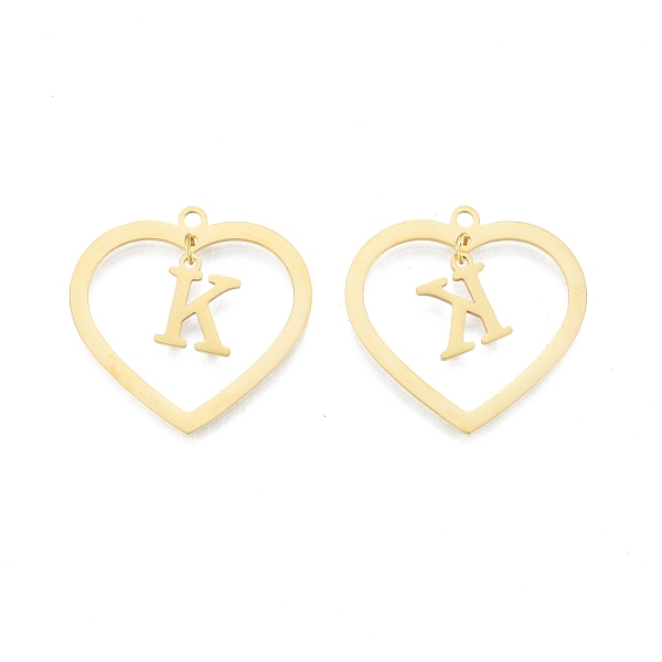 

PandaHall 201 Stainless Steel Pendants, Hollow, Heart with Letter A~Z, Real 18K Gold Plated, Letter.K, 29x29.5x1mm, Hole: 2mm, A~Z...