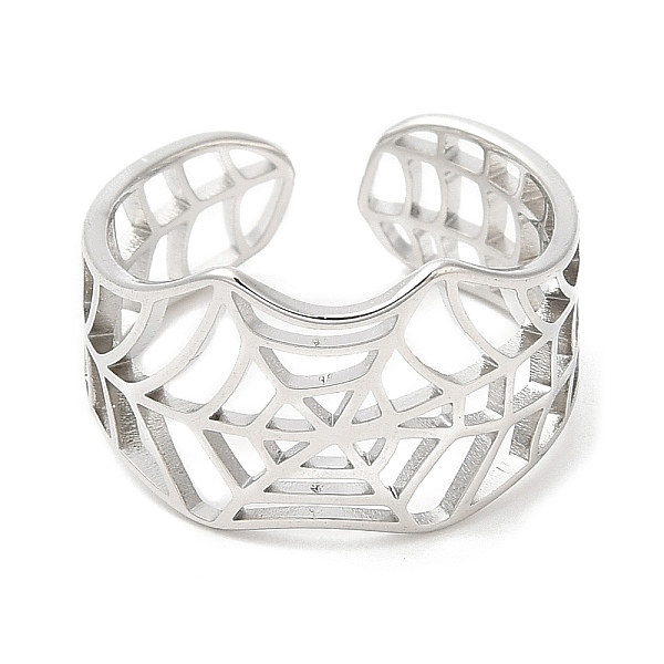 

PandaHall 304 Stainless Steel Hollow Spider Web Open Cuff Ring for Women, Stainless Steel Color, US Size 6(16.5mm) 304 Stainless Steel