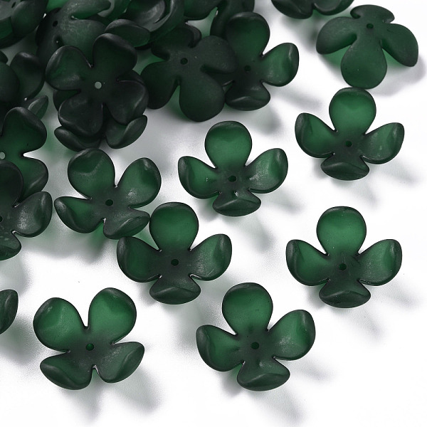 

PandaHall Frosted Acrylic Bead Caps, 4-Petal, Flower, Dark Green, 27x27x11mm, Hole: 1.8mm, about 276pcs/500g Acrylic