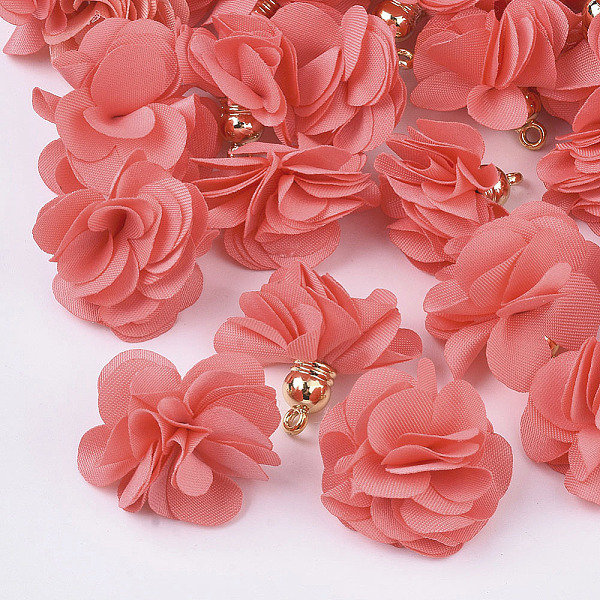 

PandaHall Cloth Pendant Decorations, with Acrylic Findings, Flower, Salmon, 25~30x28~35mm, Hole: 2mm Cloth Flower Red