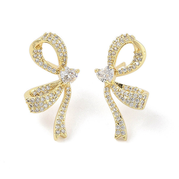 

PandaHall Bowknot Brass Micro Pave Clear Cubic Zirconia Stud Earrings with Glass for Women, Real 18K Gold Plated, 24x12.5mm Cubic Zirconia...